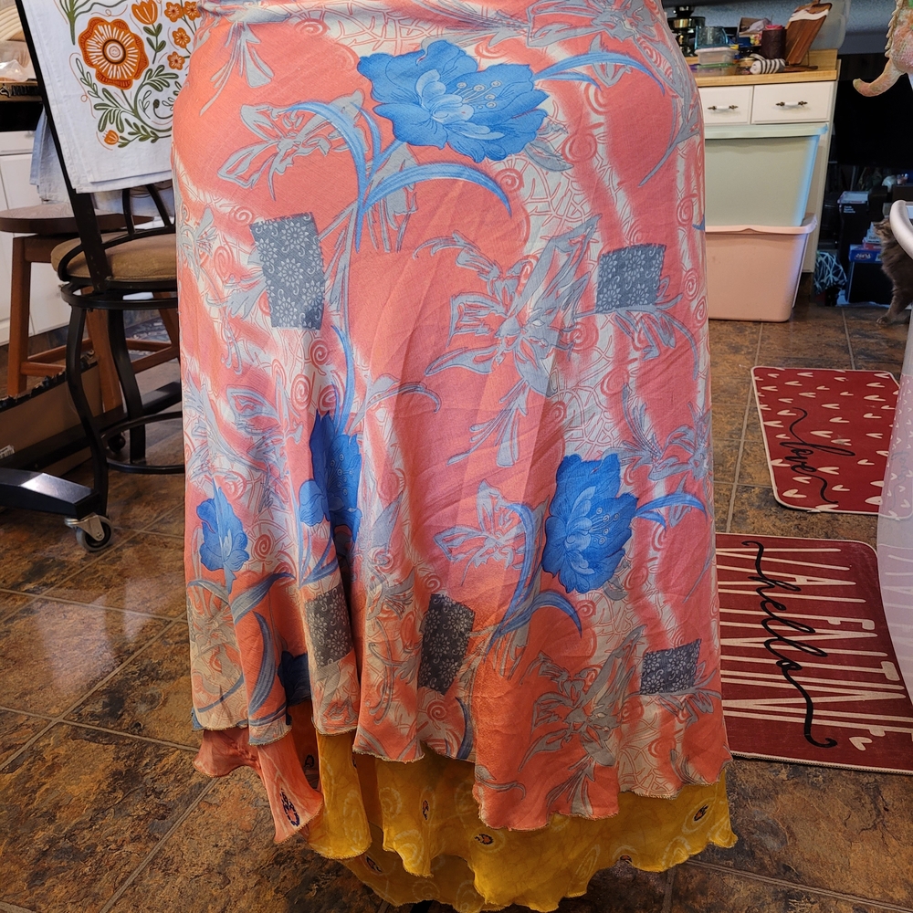 Floral Coral and Blue A-Line Women's Skirt